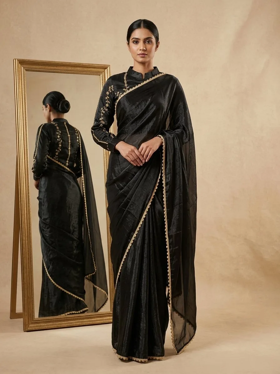 black fendi silk saree – Urban