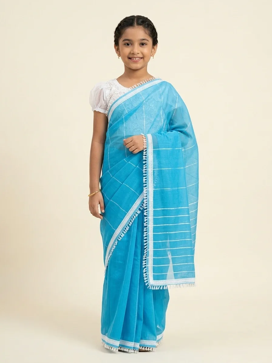 blue baby ready saree – Baby Ready Saree with Blouse Heritage