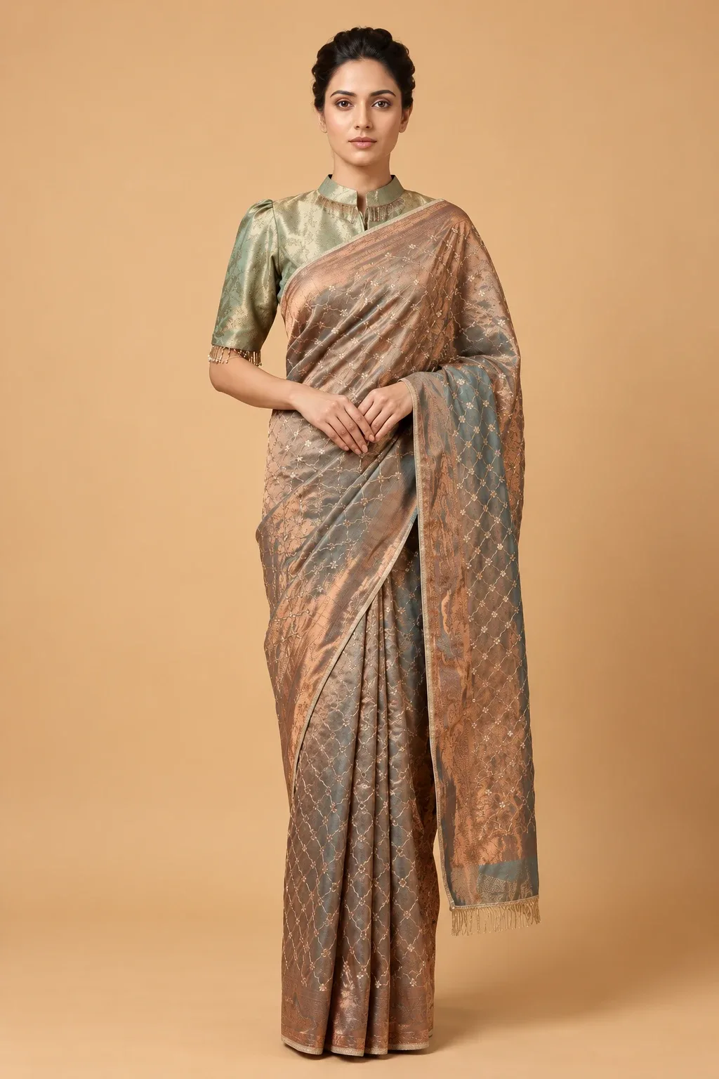bronze & copper fendi silk saree – Nightingale