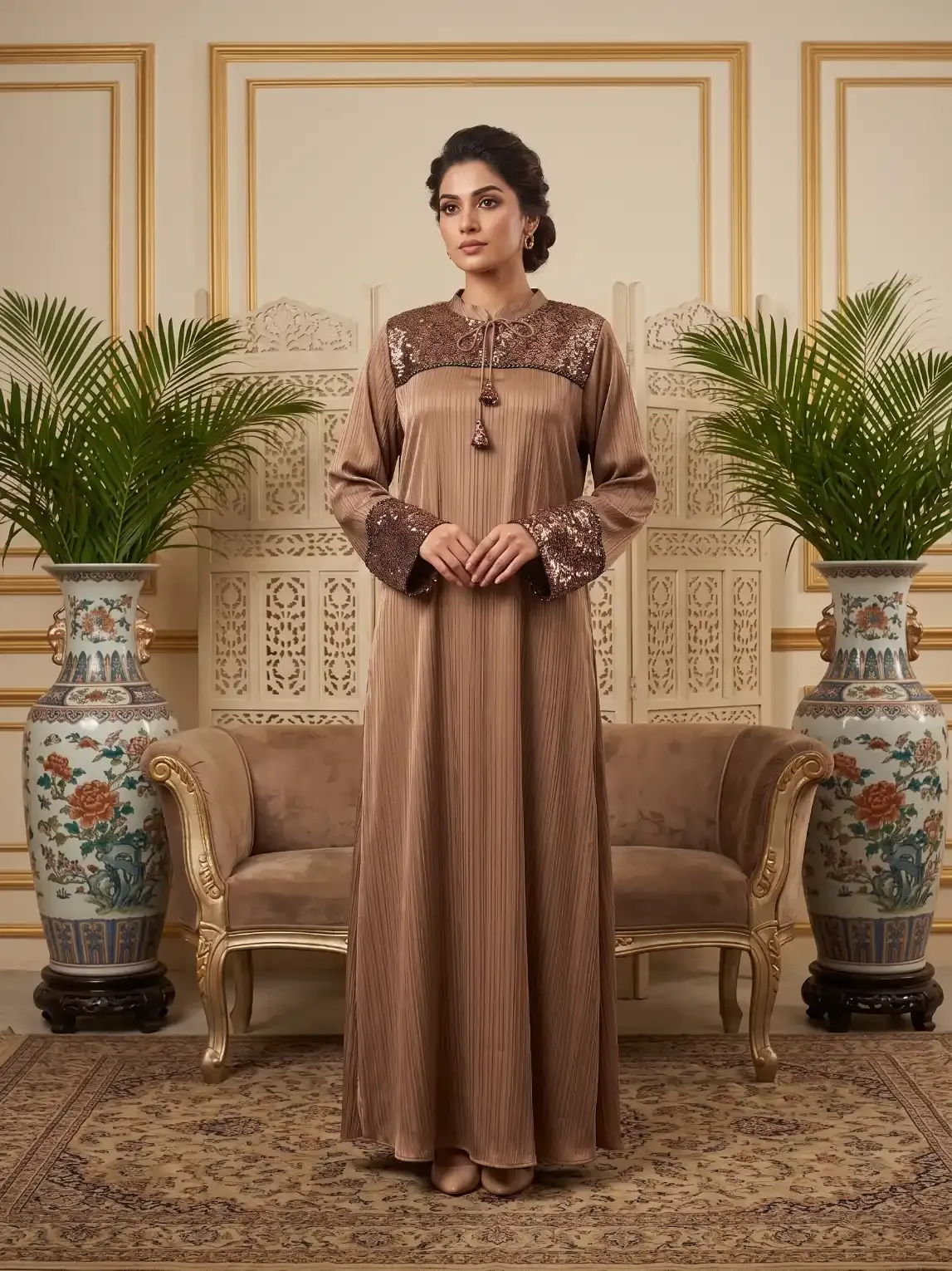 copper sequin abaya – Sawsan