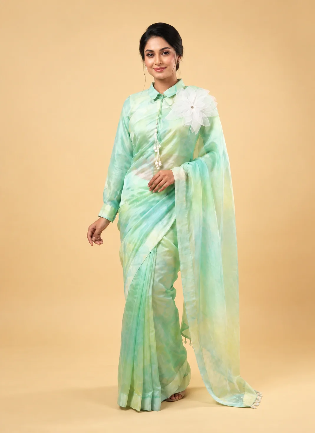light green batik saree – Mint Bloom