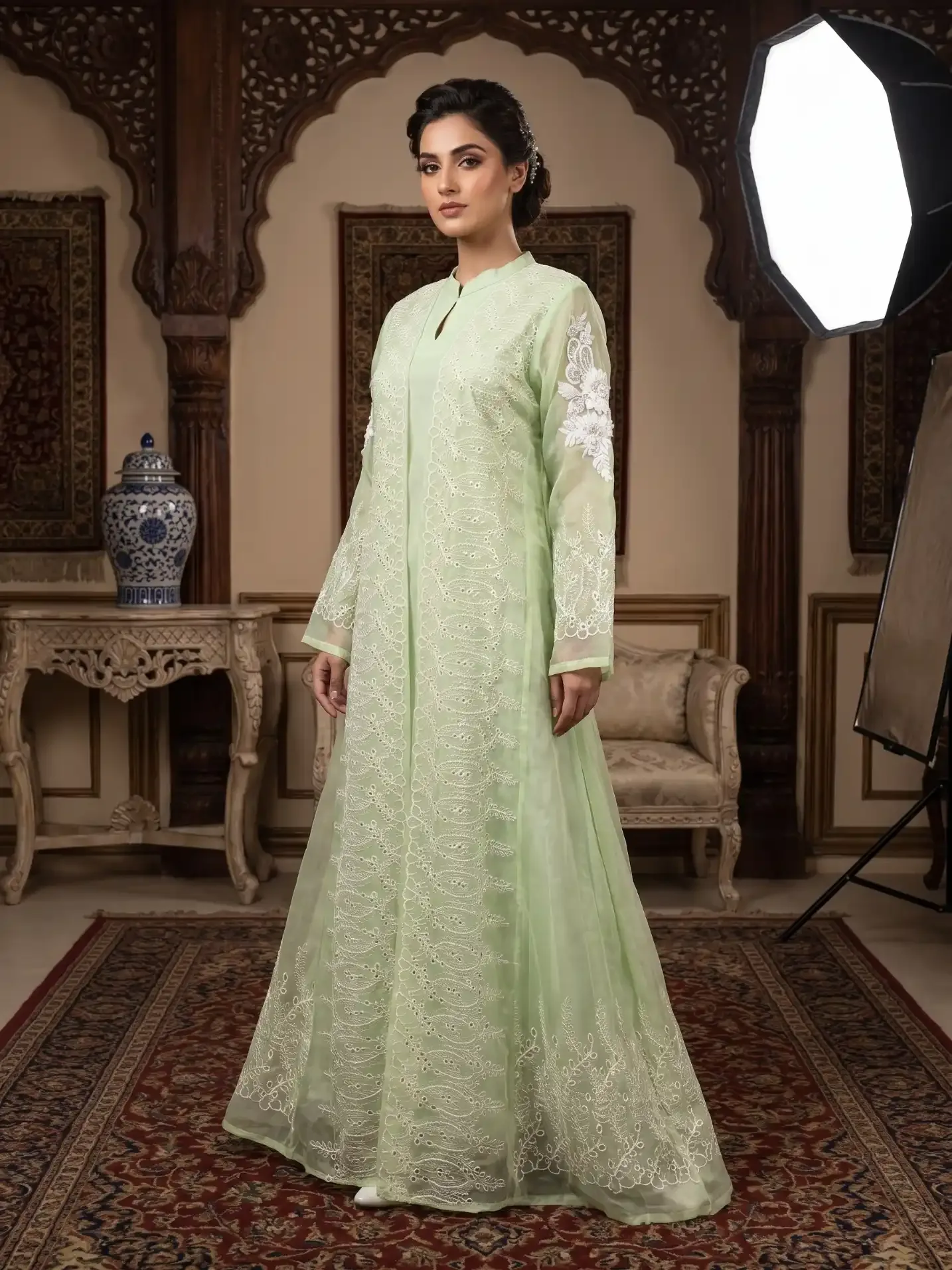 lime green embroidered abaya – Husn