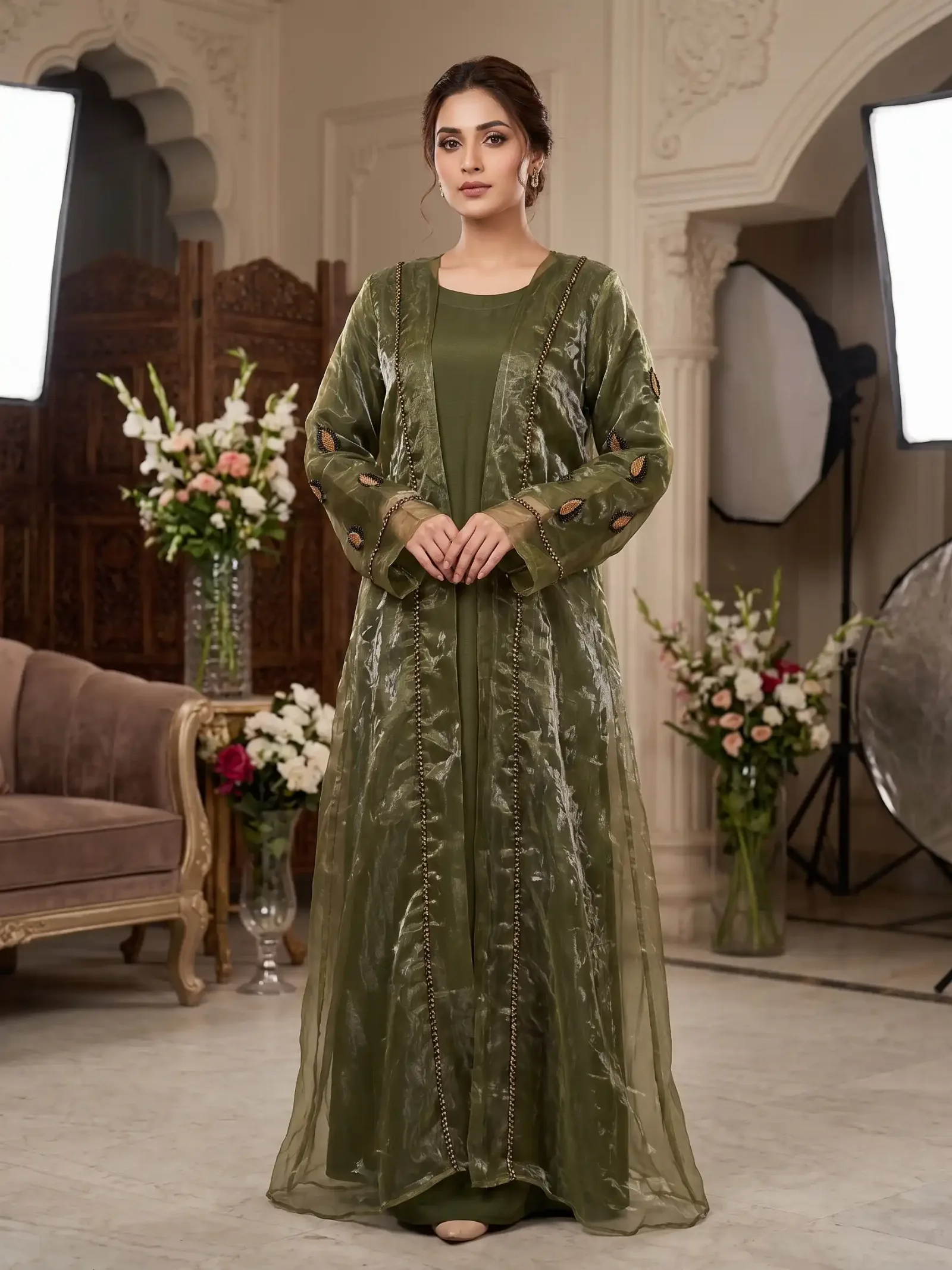 olive embroidered abaya – Noor Golap
