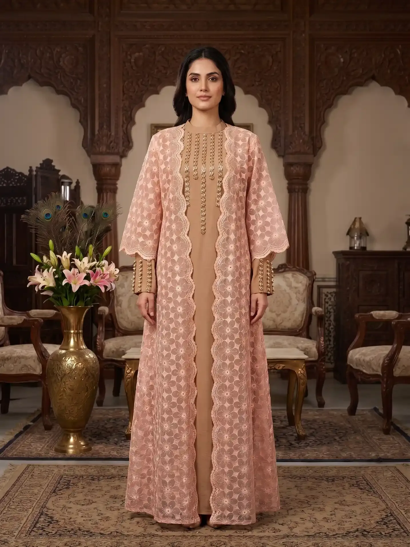 pink embroidered abaya – Nawra