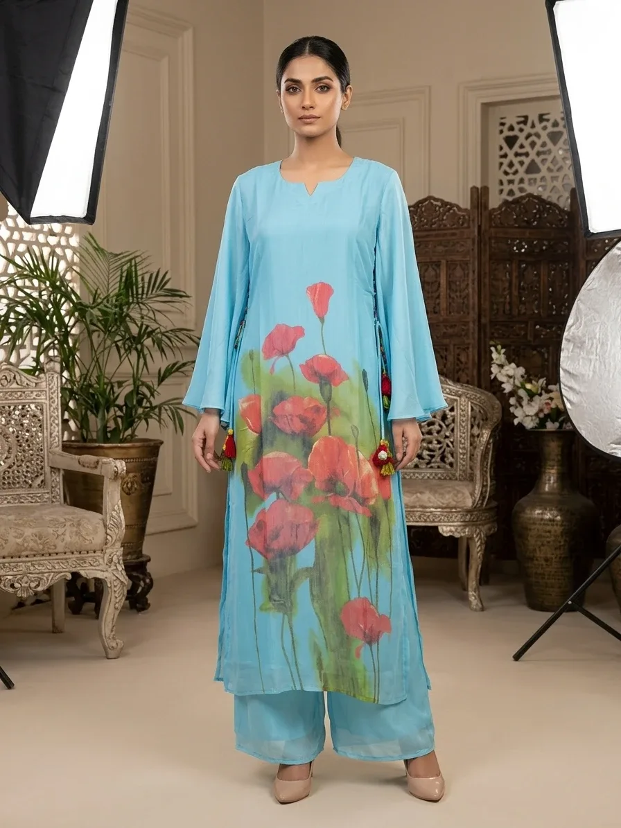 printed abaya – Scarlet Blossom