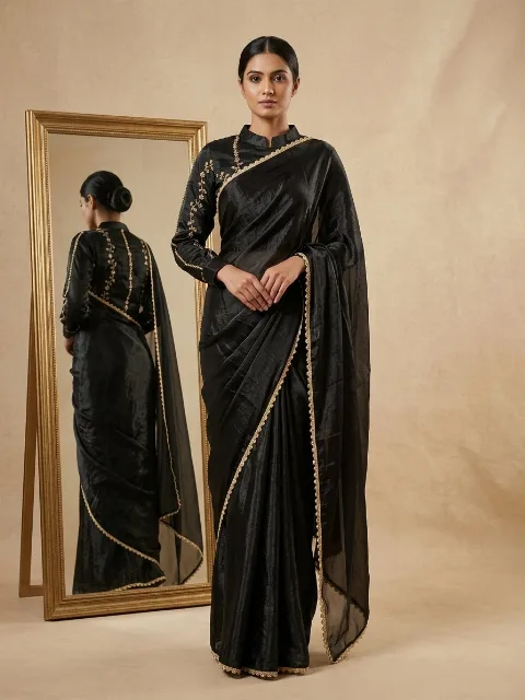 black fendi silk saree – Urban