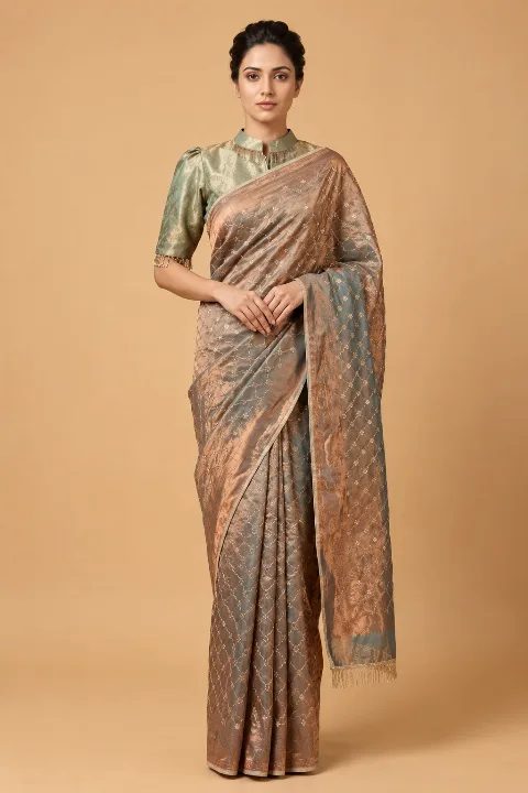 bronze & copper fendi silk saree – Nightingale