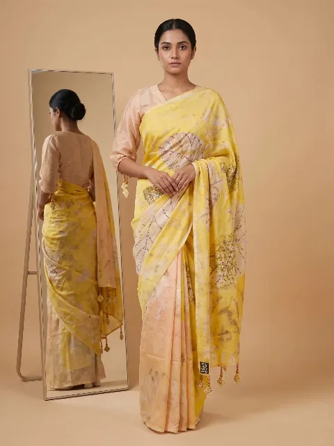 yellow eco print saree – Eco Print Saree